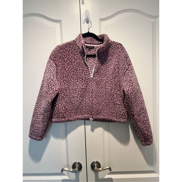 PacSun LA Hearts Sherpa Teddy Bear Half Zip Cropped Jacket Pullover Hoodie size - Picture 3 of 6